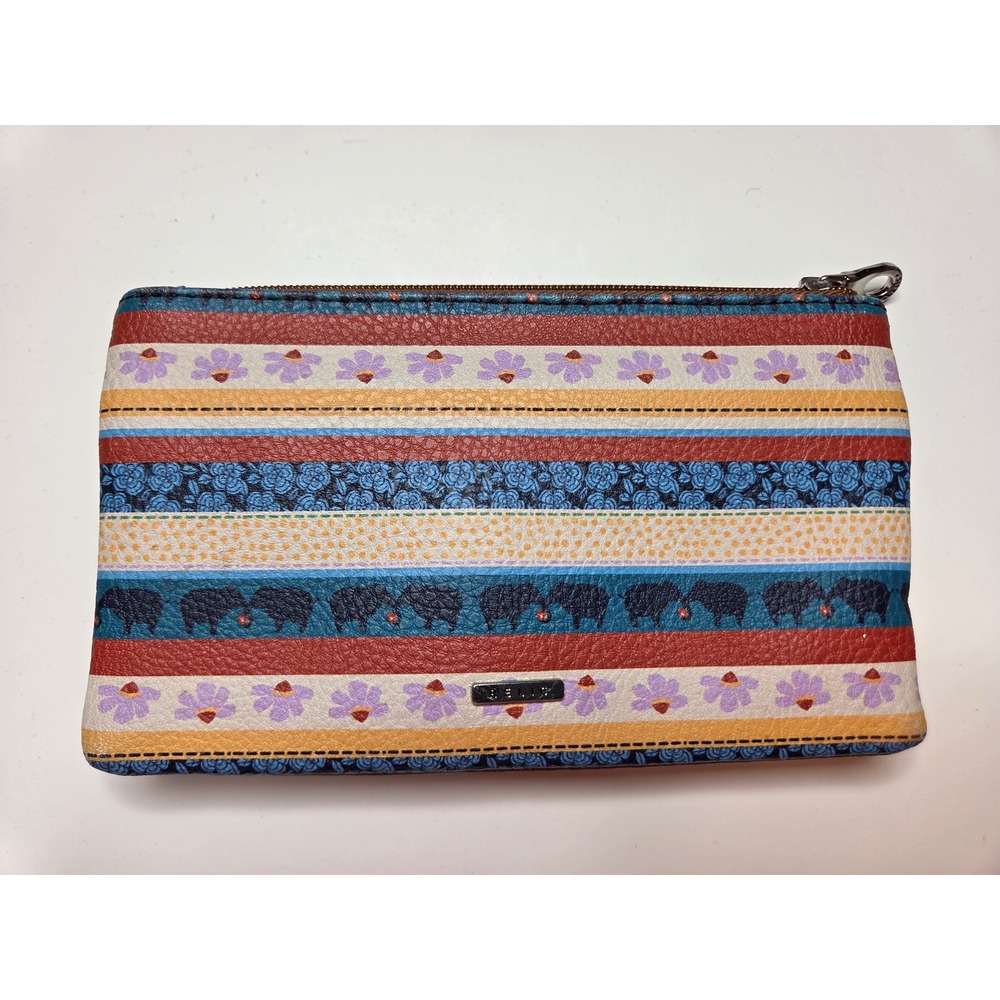 Relic Vintage Boho Elephant Floral Striped Bifold Wallet Brown Multi Color Zip